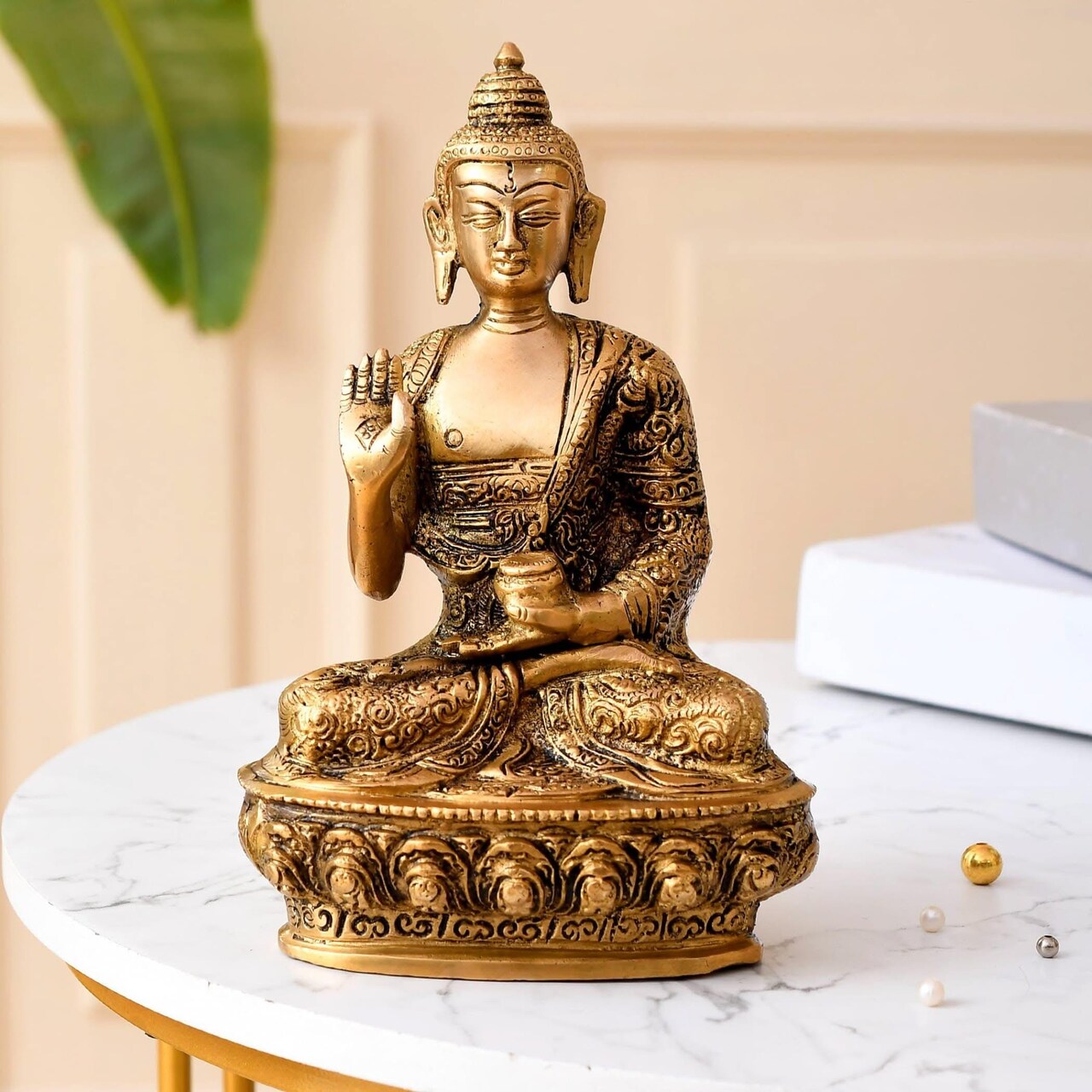 Buddha Statue 8 Inch Brass Buddha Idol Sculpture for Home Living Room Zen Decor - Perfect Gift for Spiritual Meditation Shrine
